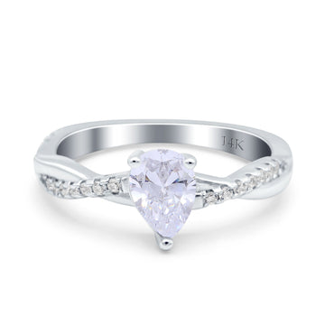 14K White Gold Art Deco Pear Twisted Bridal Simulated CZ Wedding Engagement Ring Size 7